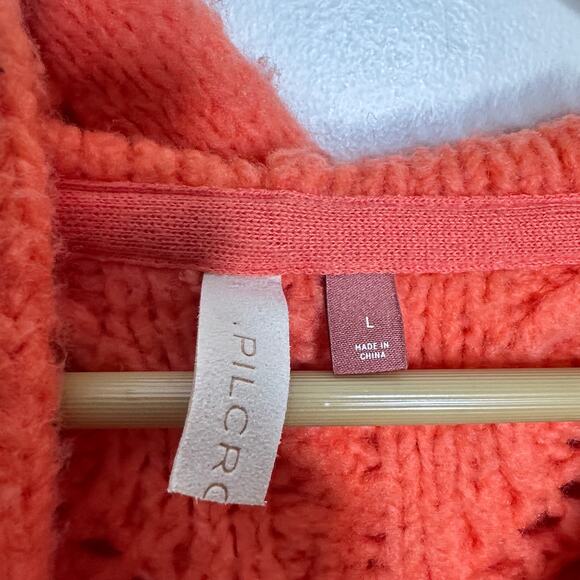 ANTHROPOLOGIE x PILCRO Cable Knit Hoodie Sweater Orange Sz L $148 {199} - Picture 5 of 6